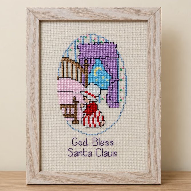 God Bless Santa Claus – Handmade Framed Christmas Cross Stitch