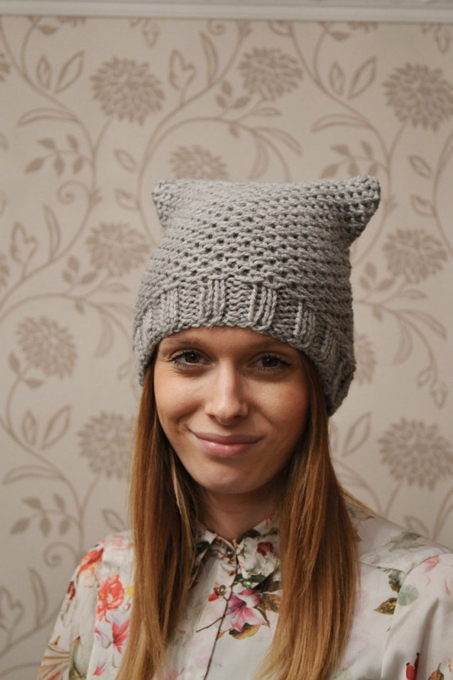 Hat Womens Grey Cat Beanie Hat Folksy