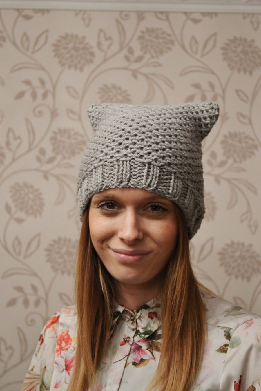 Hat  Womens Grey Cat Beanie Hat 