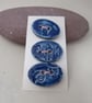 3 Medium Oval Ice Blue Brocade Pattern Ceramic Buttons - Image 2