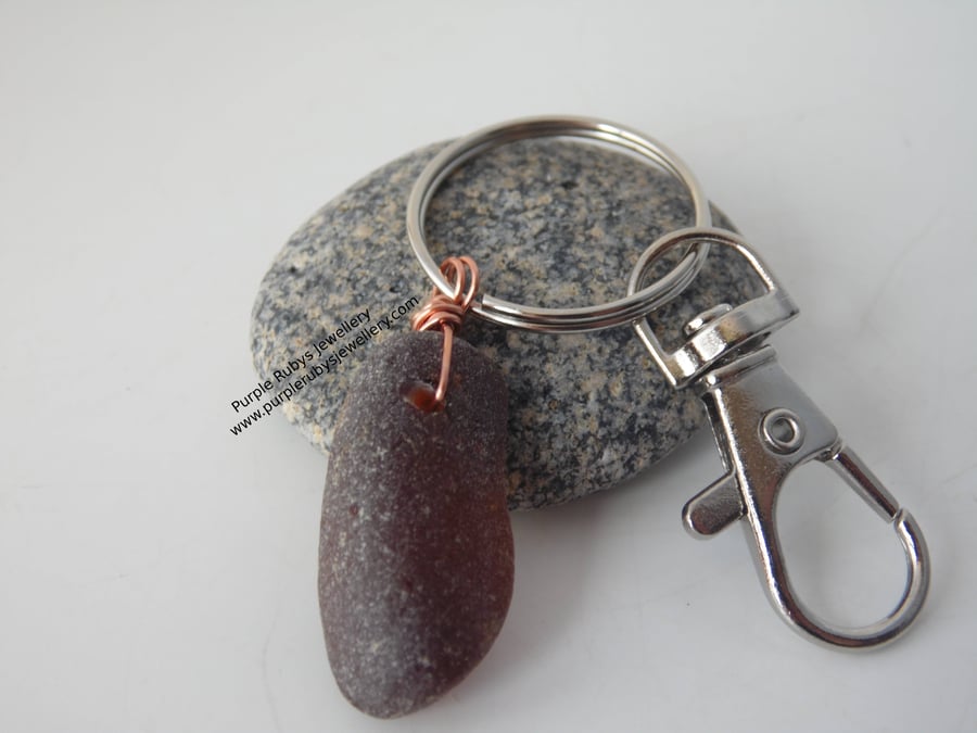 Curved Amber Sea Glass Bag Charm Key Ring K288