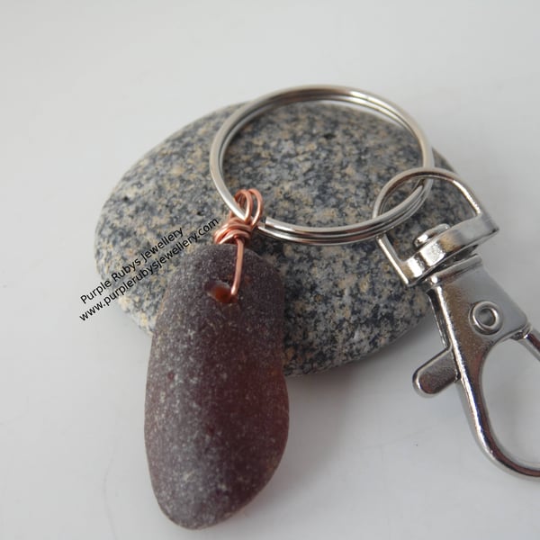 Curved Amber Sea Glass Bag Charm Key Ring K288