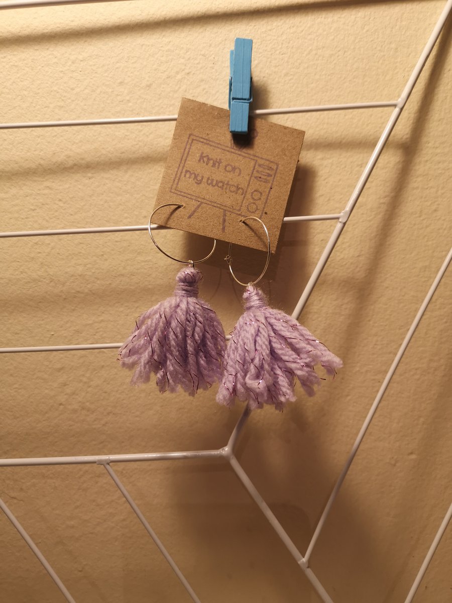 Handmade lilac and glitter tassel earrings