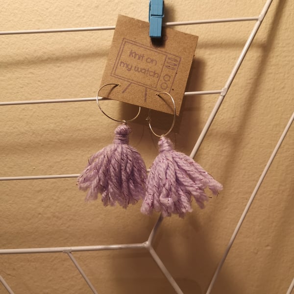 Handmade lilac and glitter tassel earrings
