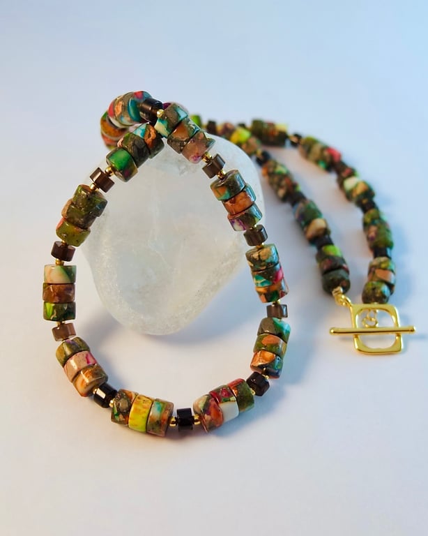 Imperial Jasper & Smoky Quartz Necklace, Birthday, Anniversary, Gifts For Her