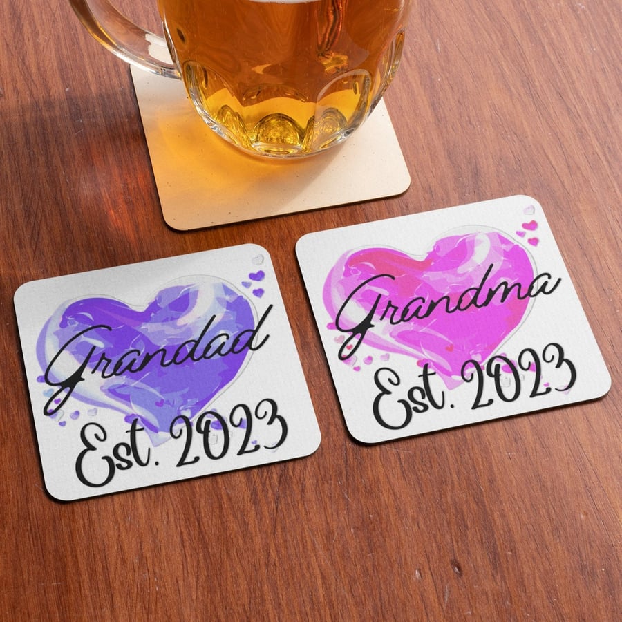Grandad And Grandma Set Of Two Coasters New Grandparents 2023 Coaster Set Gift 