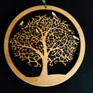 Tree of Life with golden birds - wooden wall hanging - large