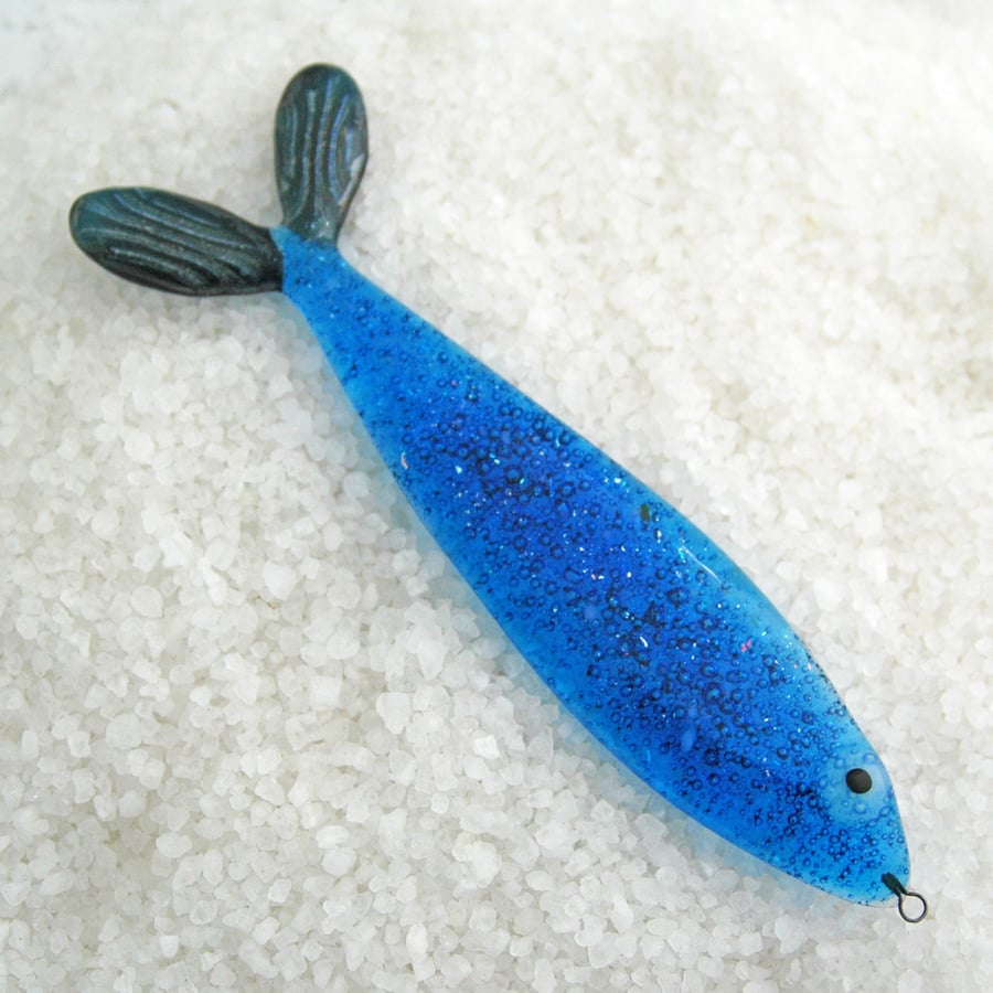 Sparkly Blue Fused Glass Fish Decoration