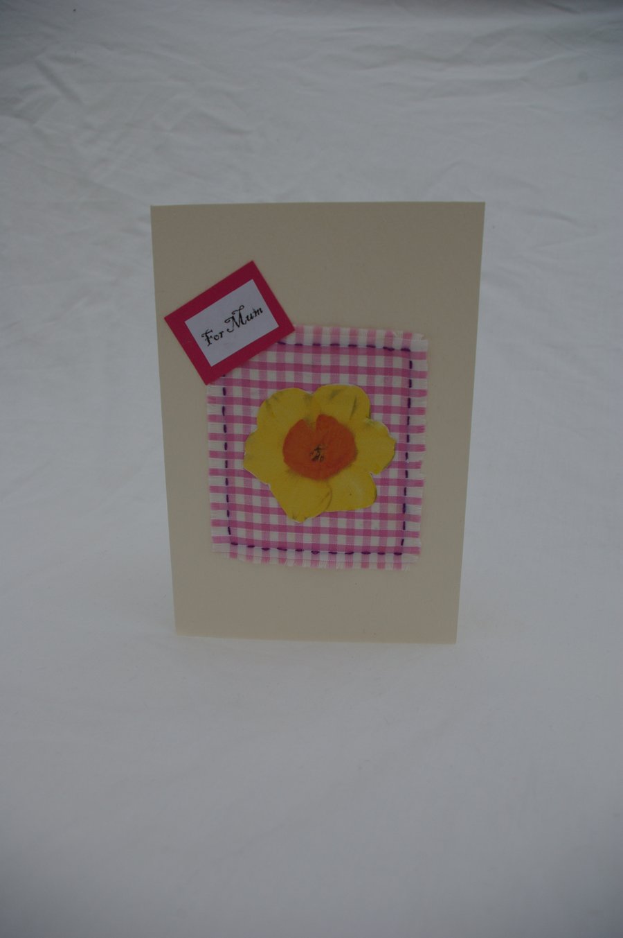 Mother's Day Card, Daffodil and Pink Gingham For Mum Card