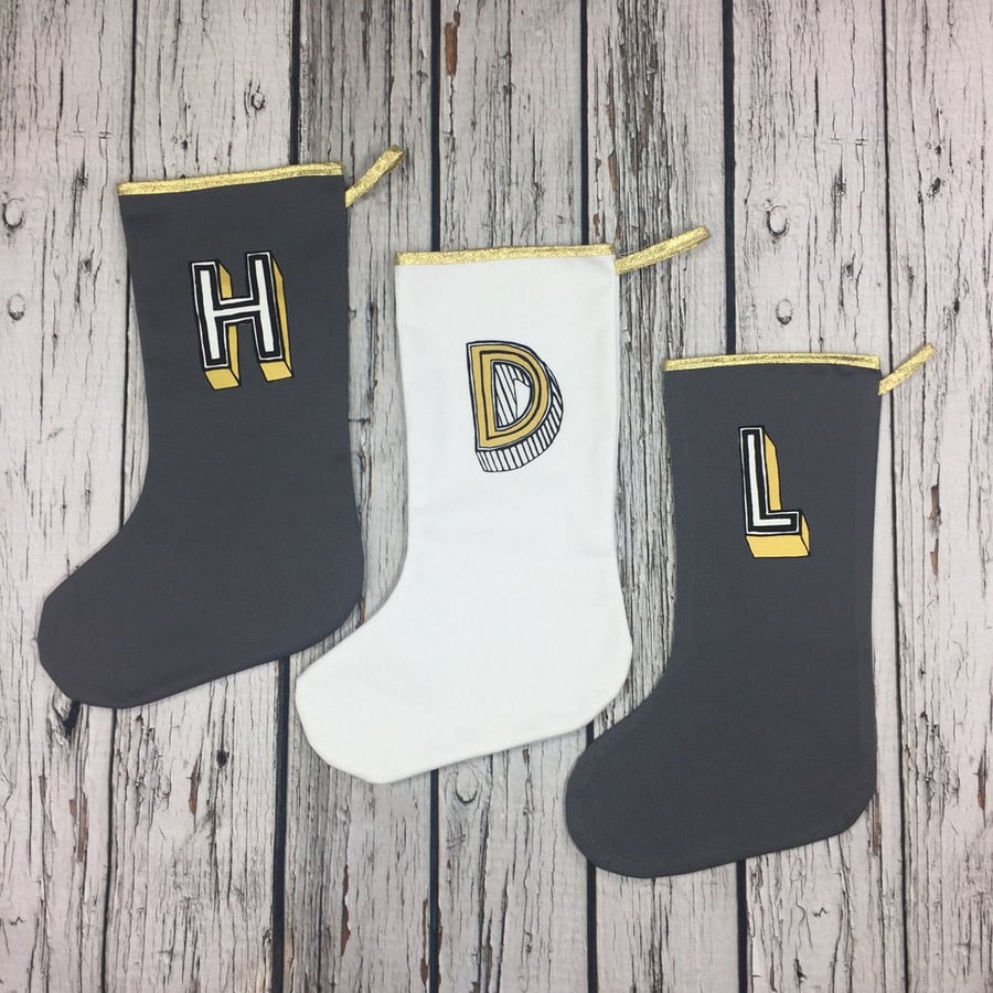 Personalized Christmas Stocking- White Holiday decoration, Custom Initial Xmas