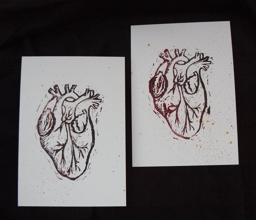 Hand Cut Linoprint Anatomical Heart - Alternative Valentine or Wedding Gift?