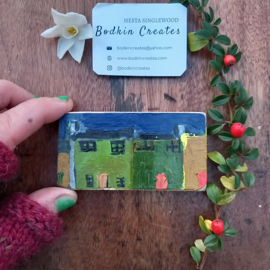 Miniature oil painting. 'Cottages'