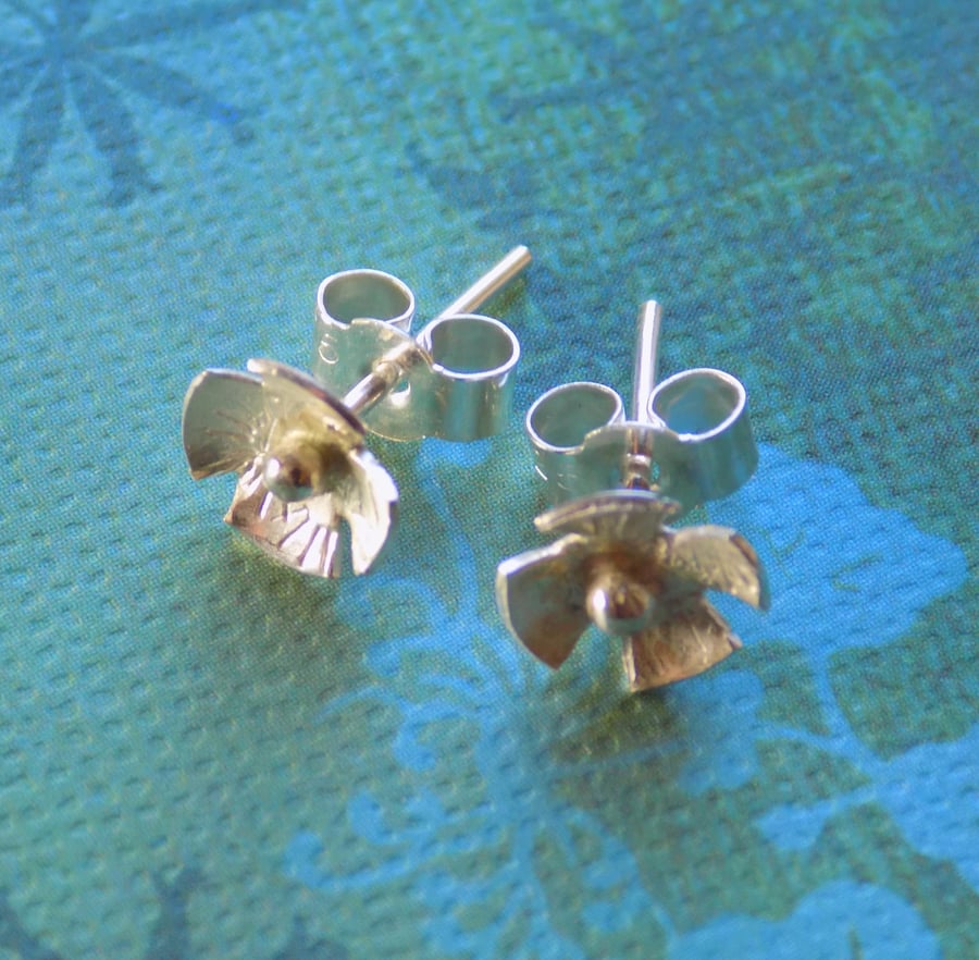 Sterling silver rustic flower post ,stud earrings 