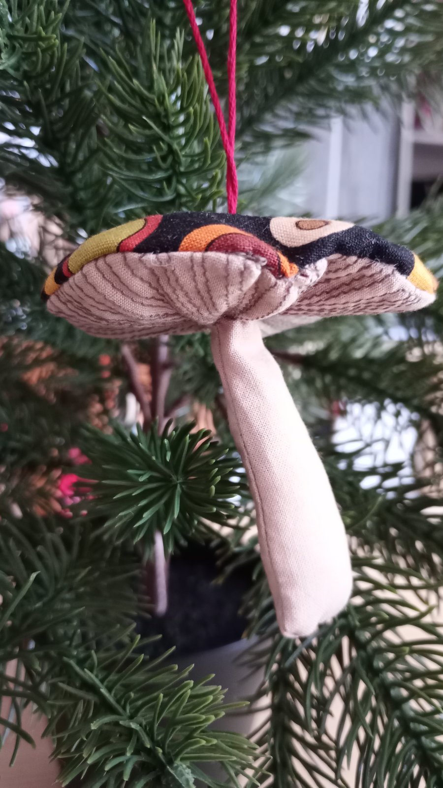 Fabric toadstool, hanging decoration 