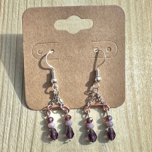 Boho purple bead dangle earrings 