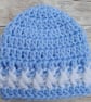 Baby Boy Hat, Blue and White Crochet Beanie Hats Preemie or 0 - 3 Months - Image 3