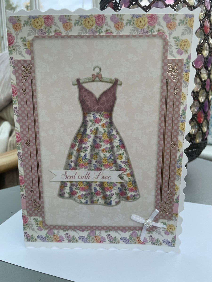 Pretty summer floral dress Sent with love birthday card