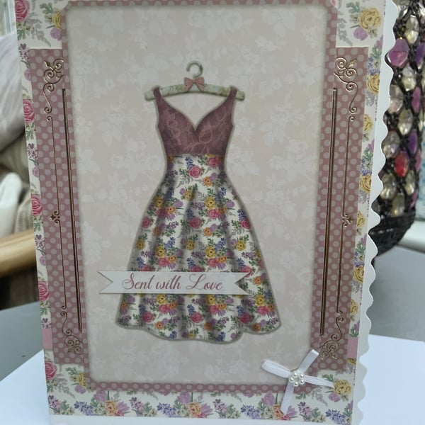 Pretty summer floral dress Sent with love birthday card