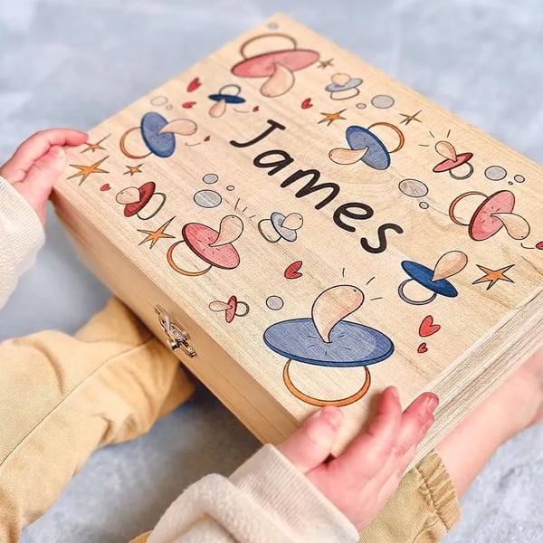 Personalised Dummy Fairy Keepsake Wood Box – Custom Name Gift for Kids 