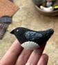 Magpie - embroidered wool brooch