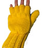 Knitted handmade yellow fingerless gloves that turn into mittens