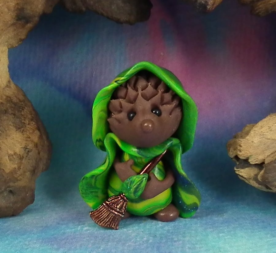 High'n'Over Hedgehog 'Serena' with broom OOAK Sculpt by Ann Galvin