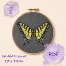 Hand drawn Tiger swallowtail butterfly counted cross stitch pattern pdf emailed