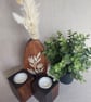 Hand Painted Wooden Vase Upcycled Dark Stained Stenciled Vase with Dried Flowers - Image 9