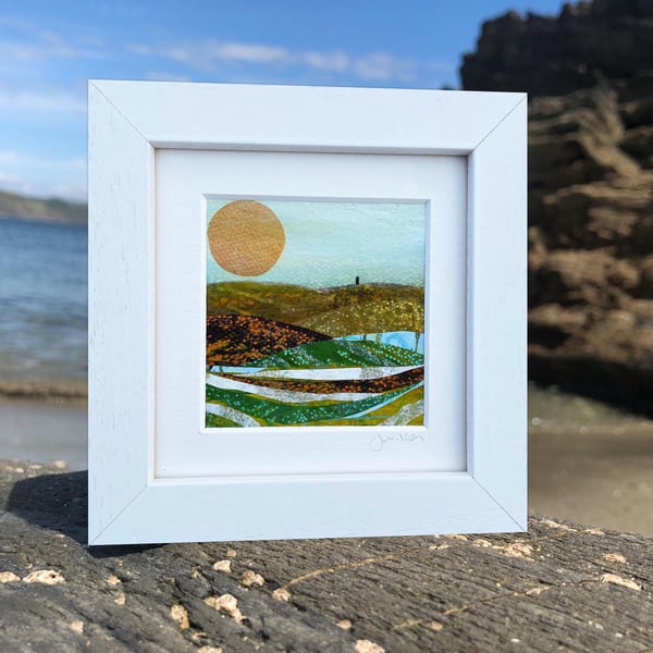 Cornwall Landscape Painting Mixed Media Collage Framed Artwork