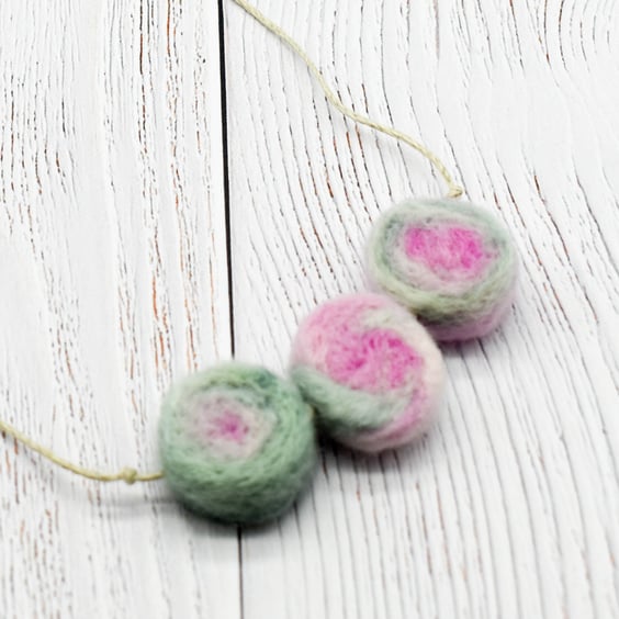 Felted bead necklace in pastels wool