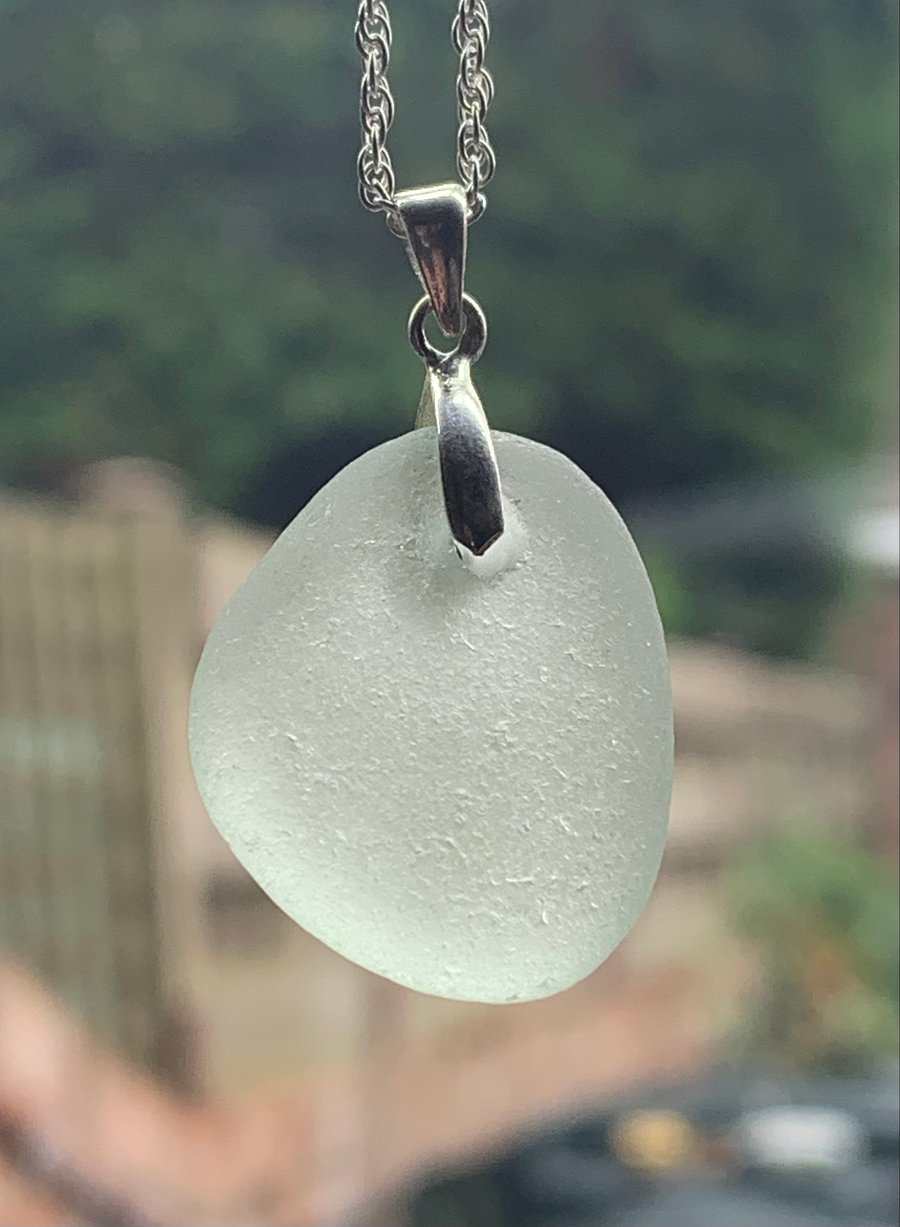 Sterling silver and pale green seaglass pendant