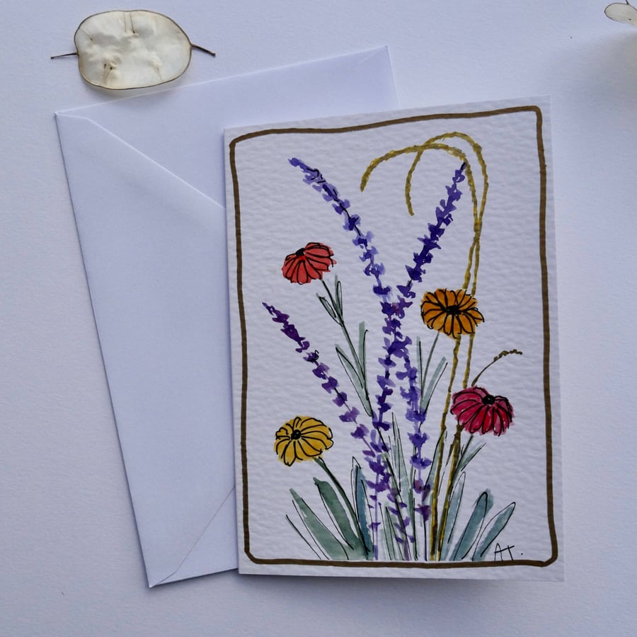 Garden Flowers Blank Greetings Card - Unique and Hand Painted