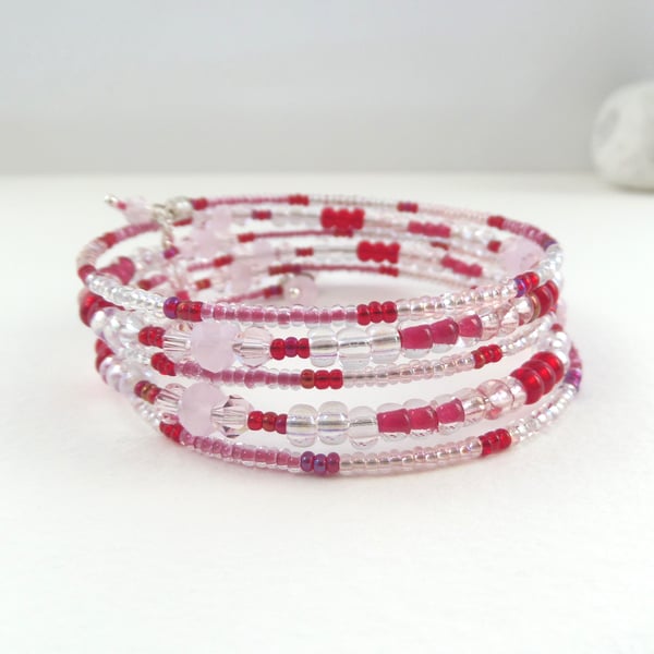 Red and Pink Crystal Memory Bangle