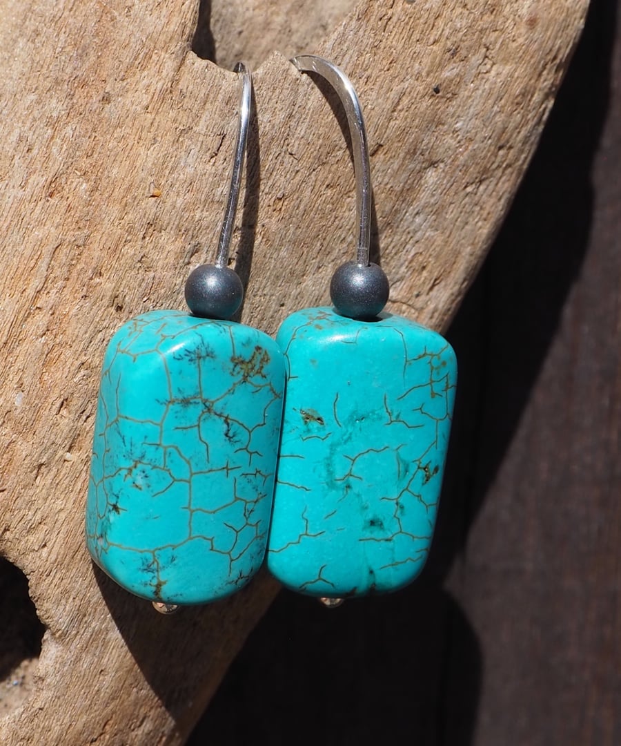 Turquoise silver drop earrings, threader earrings, turquoise jewellery handmade