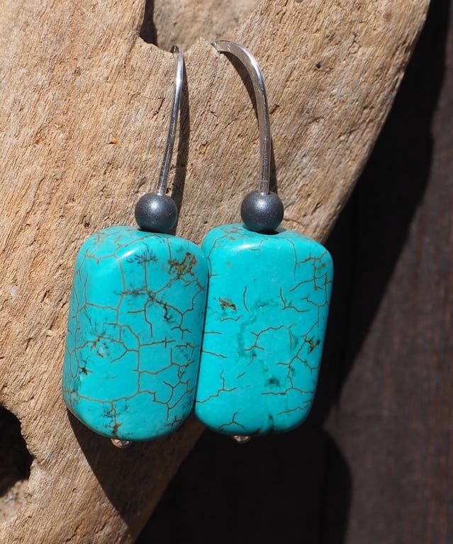 Turquoise silver drop earrings, threader earrings, turquoise jewellery handmade