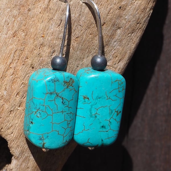 Turquoise silver drop earrings, threader earrings, turquoise jewellery handmade