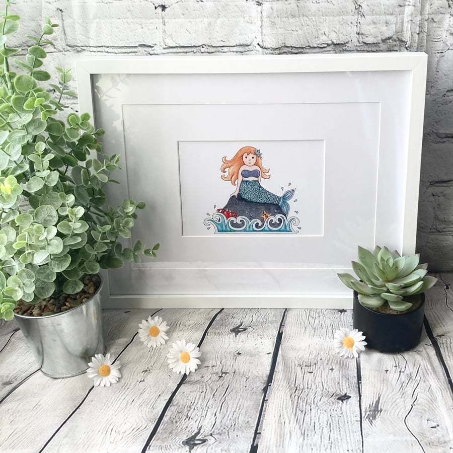 Mermaid Mounted Print - Hand Finished Print