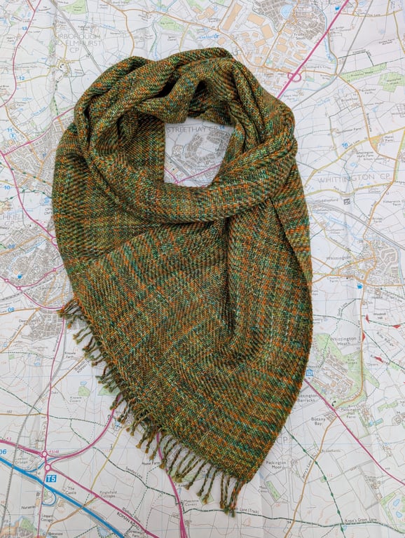 Lichen & rust hand woven cotton scarf