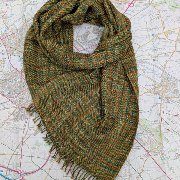 Lichen & rust hand woven cotton scarf