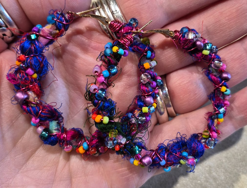 Fabric, Wire and Bead Wrapped Earrings 