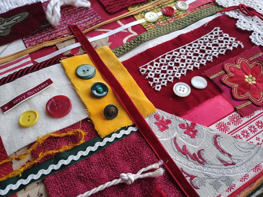 Christmas fabric Inspiration bundle - Red Velvet slow stitching textile art