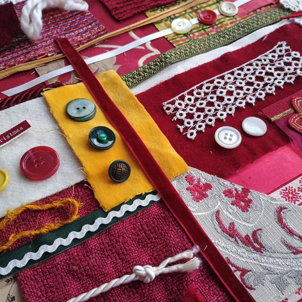 Christmas fabric Inspiration bundle - Red Velvet slow stitching textile art