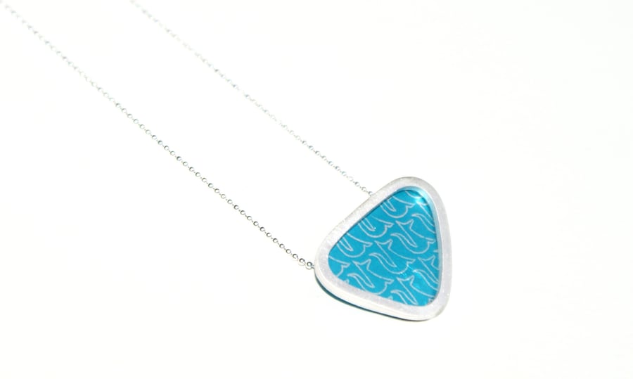 Silver and turquoise triangle necklace - fox pattern