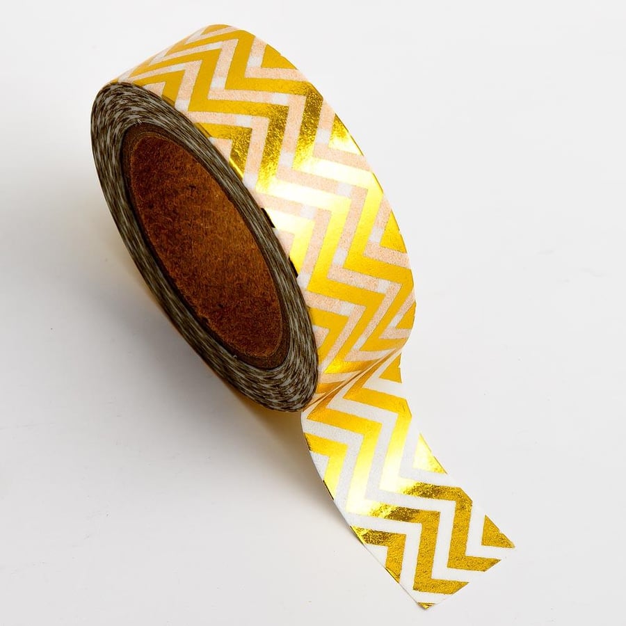 Gold Chevron Foil Adhesive Washi Tape 15mm x 10m