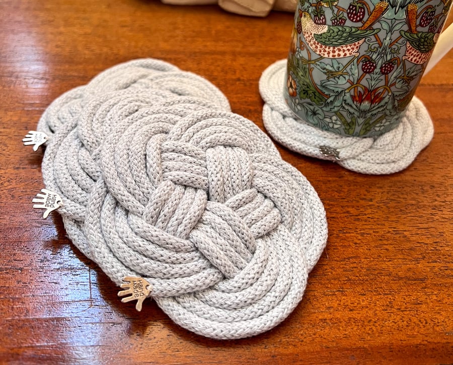 Coasters - Macrame Knot set of 4 - Light Grey FREE P&P