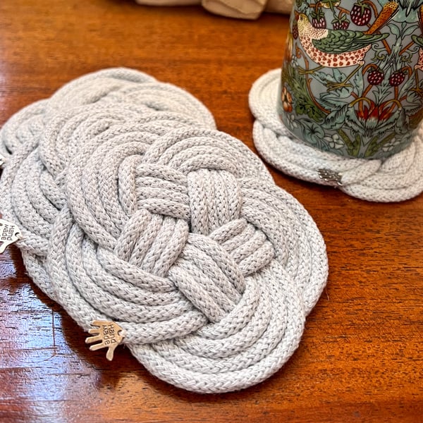 Coasters - Macrame Knot set of 4 - Light Grey FREE P&P