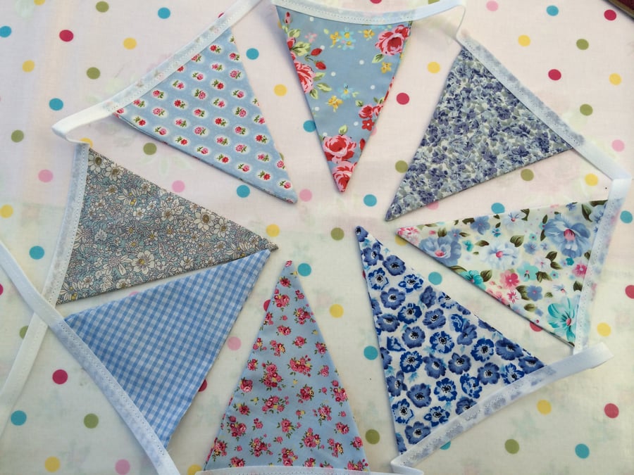 10 ft double sided  bunting,banner,flag,wedding in blue  cotton  fabrics