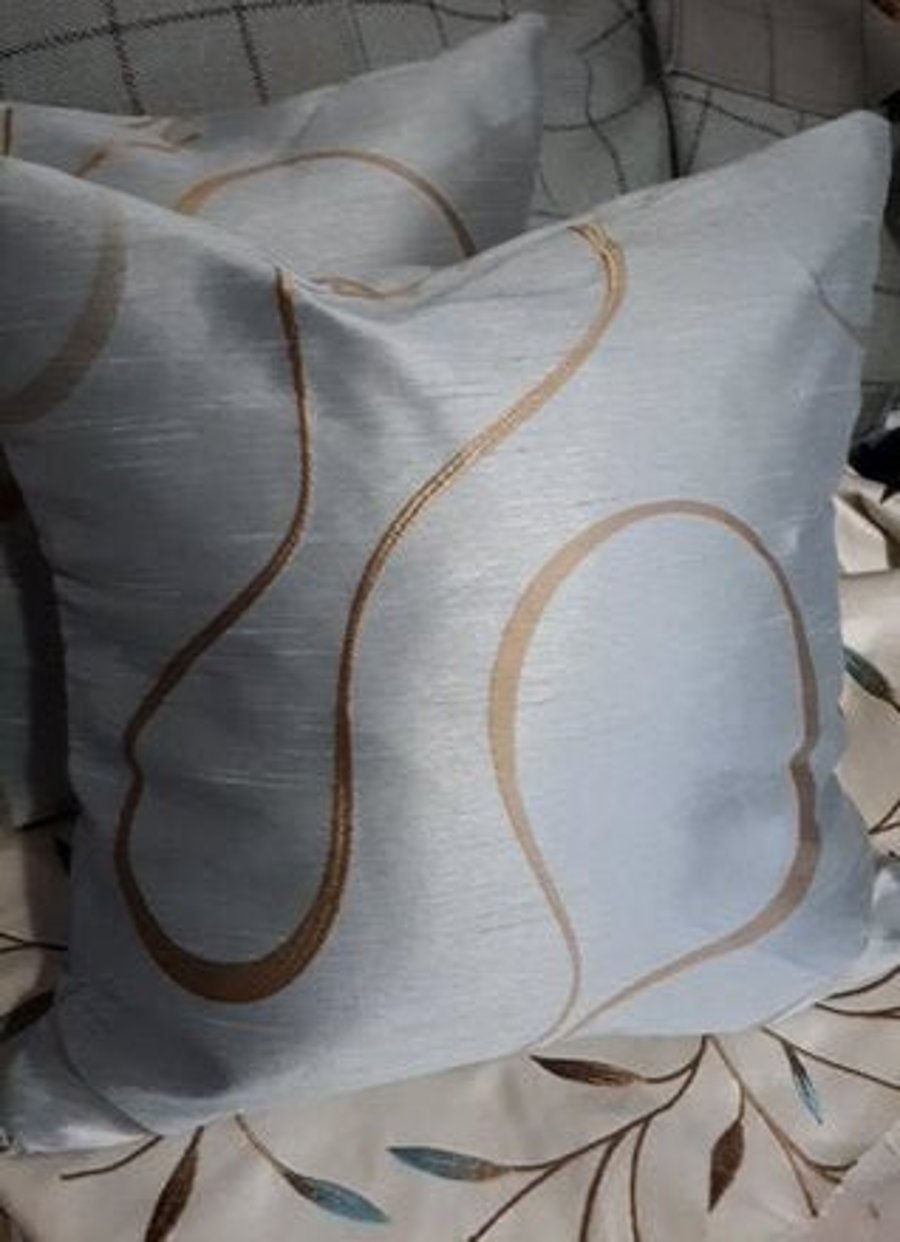 A stunning pair (2) of Teal & Gold Swirl Cushion Covers: Faux Silk 16" Square