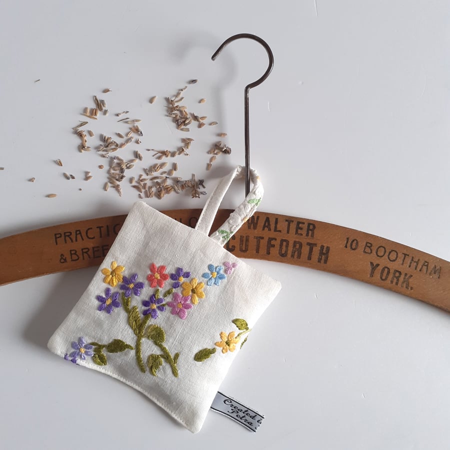 Lavender bag in an upcycled floral vintage embroidery 