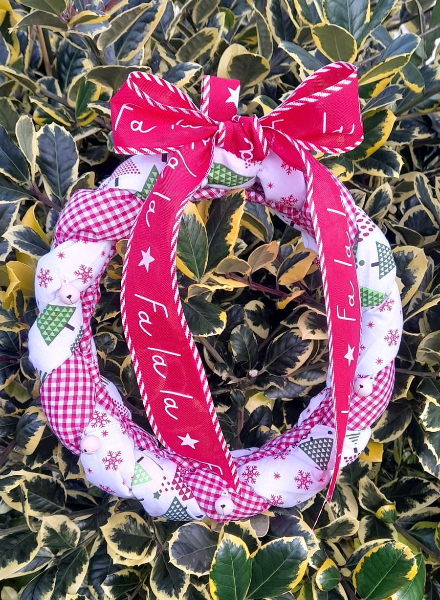 Christmas Festive Fabric Wreath, Ready To Hang.